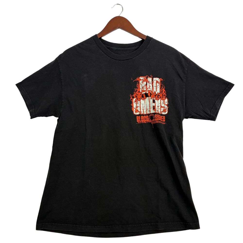 Mens Black Graphic T Shirt Orange Japanese Anime Streetwear Skull Tee Size S